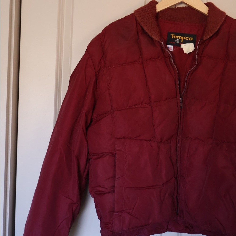 Vintage Tempco Goose Down Puffer Crop Quilted Red Jacket